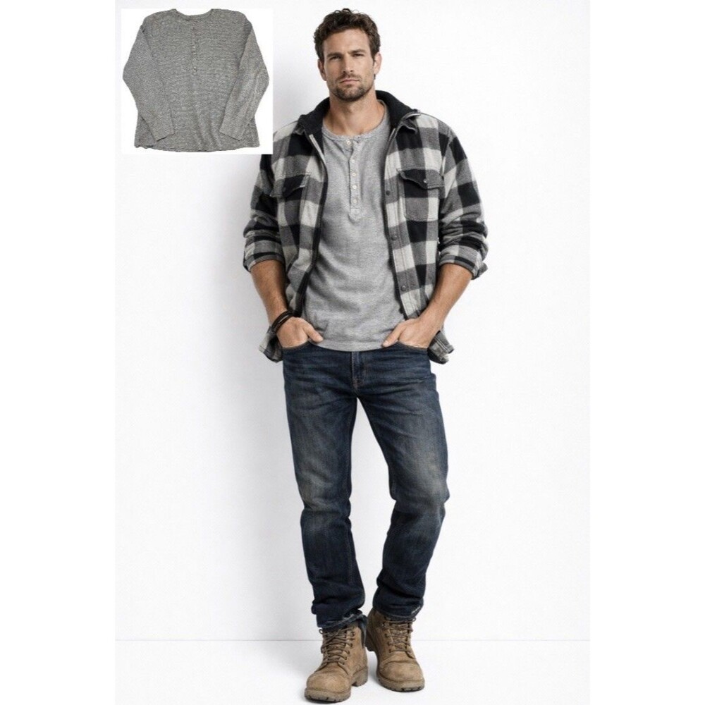 LL Bean Thermal Waffle Knit Long Sleeve Henley Gray Men’s Size X-Large